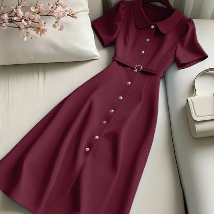 Elegant Light Blue A-Line Dress for Women - Chic Button-Up Shirt Dress with Adjustable Thin Waist, Form-Fitting Design for All Seasons, Elegant Event Wear | Chic A-Line Dress | Polyester Fabric